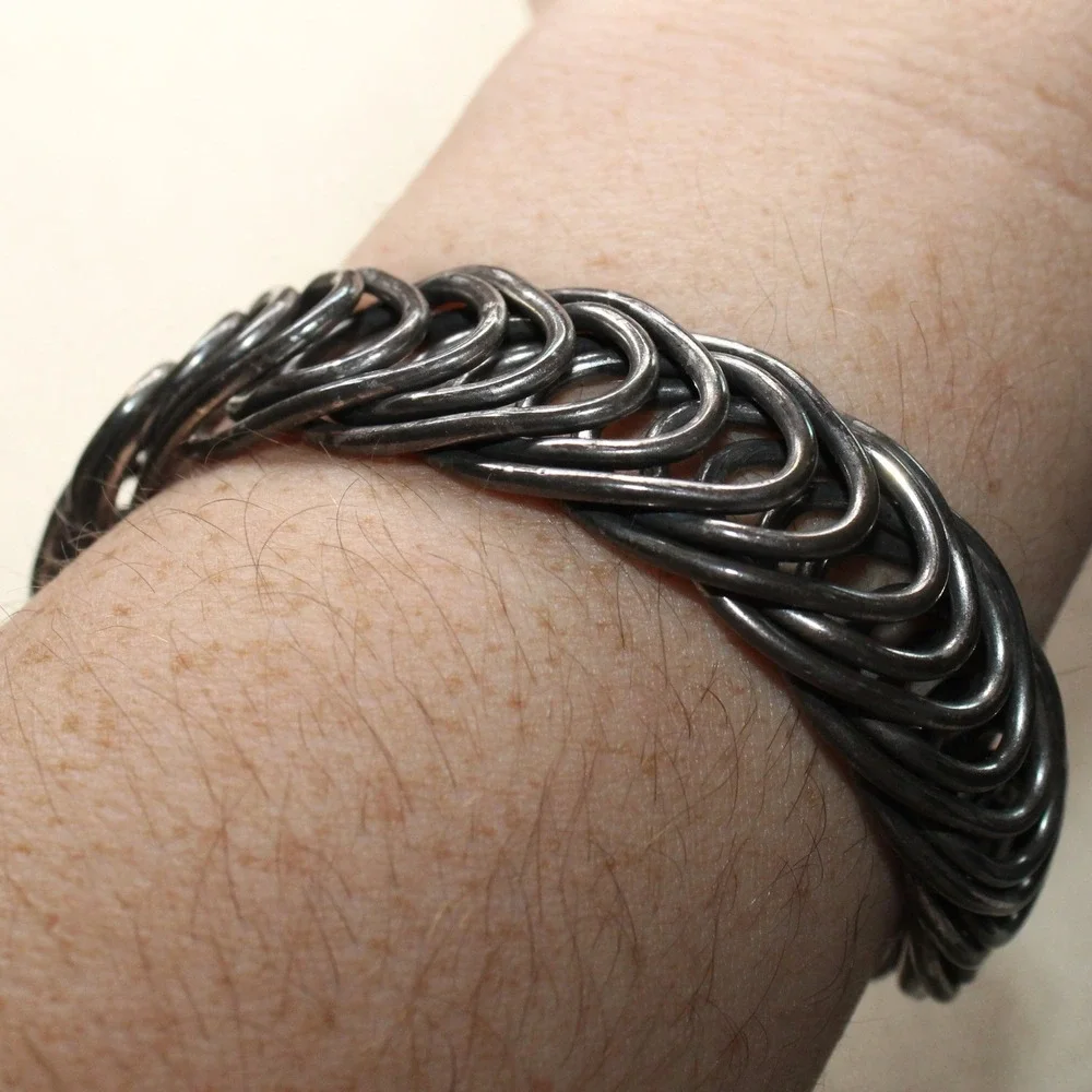 Chainmail Bangle Woven Ring Industrial Cosplay Bracelet 2.75in Gunmetal Grey